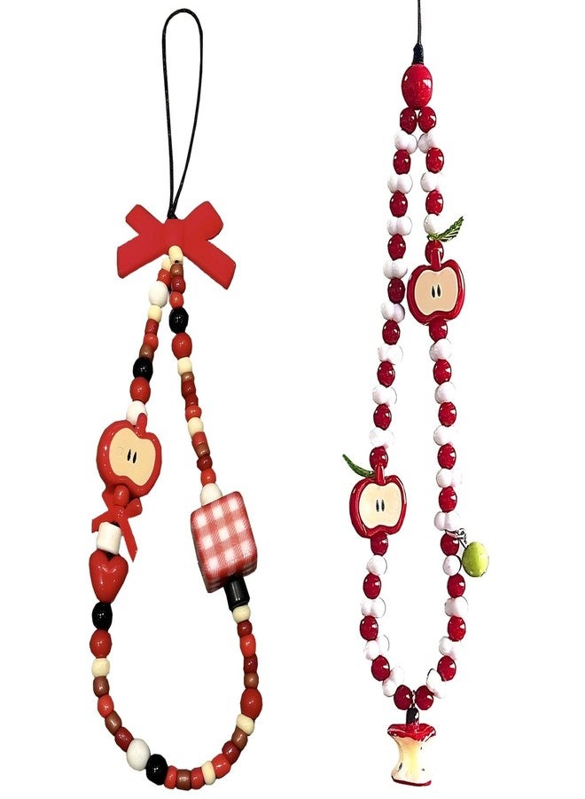 Roioiow 2Pcs Handmade Phone Charm - Cute Cell Phone Beaded Wrist Strap with Apple, Bow, Dice Decorations | Women's Gift & Keychain Accessory - Image 1